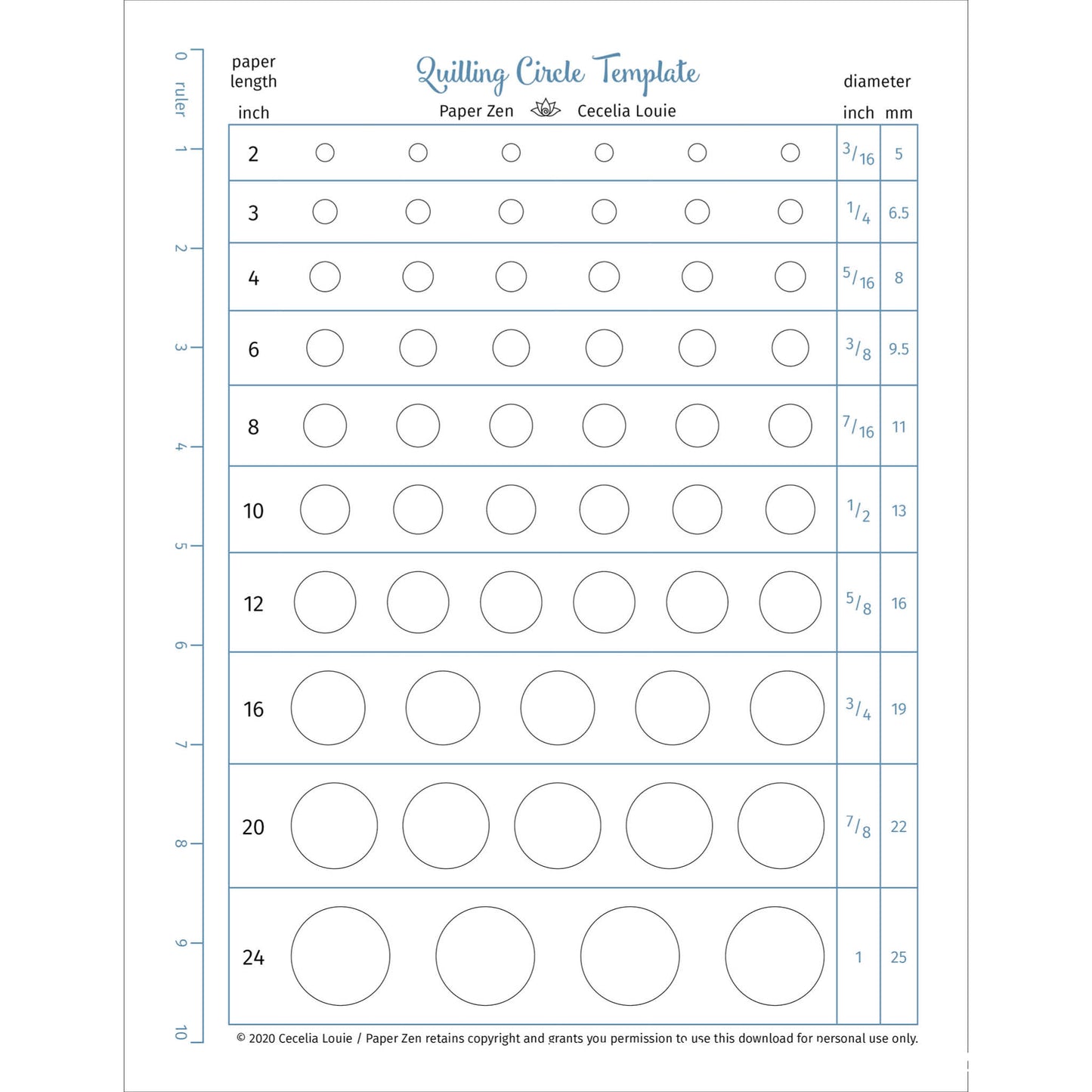 Quilling Circle Template - PDF
