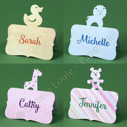 Animal Place Cards (Elephant Lion Giraffe Bear Duck) - SVG