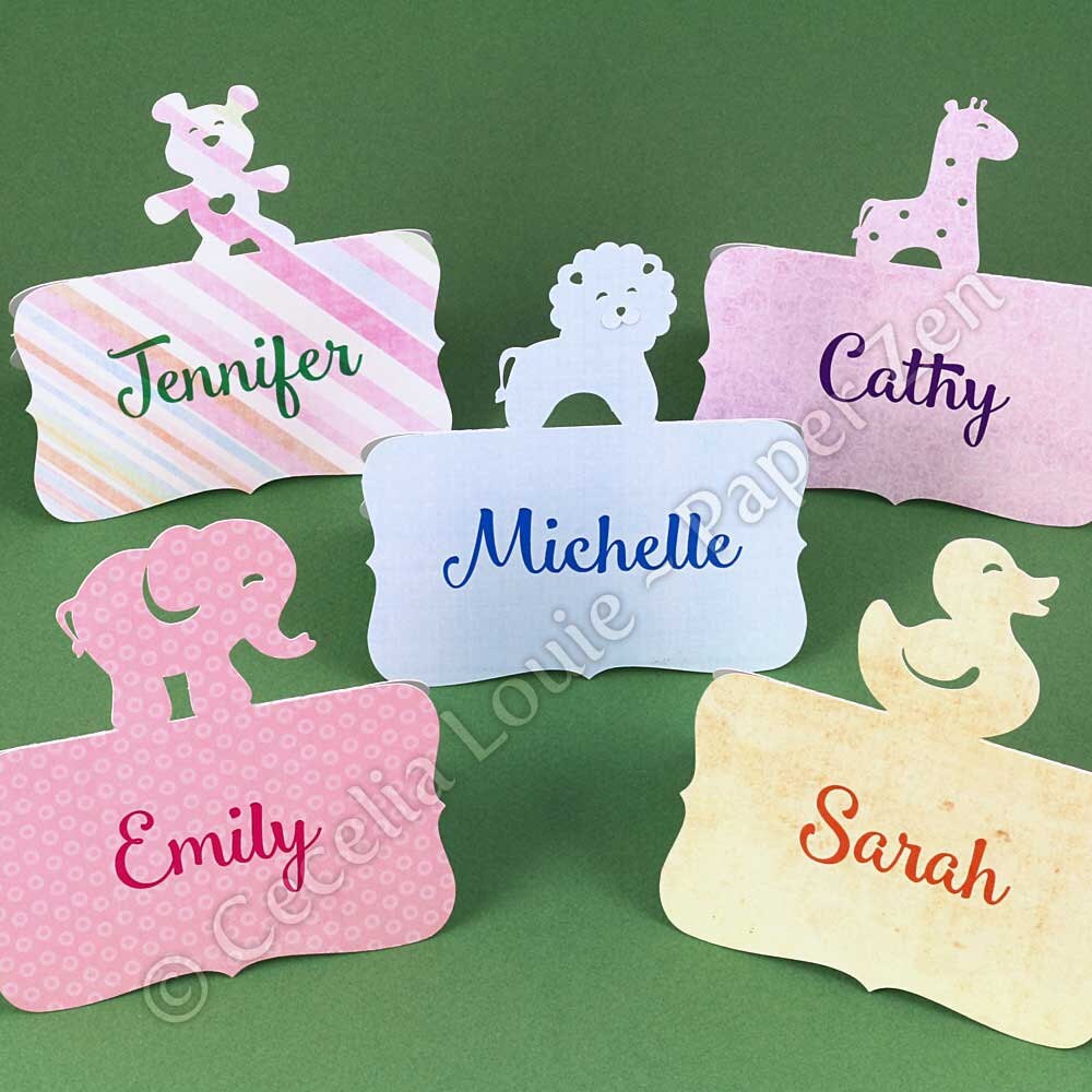 Animal Place Cards (Elephant Lion Giraffe Bear Duck) - SVG