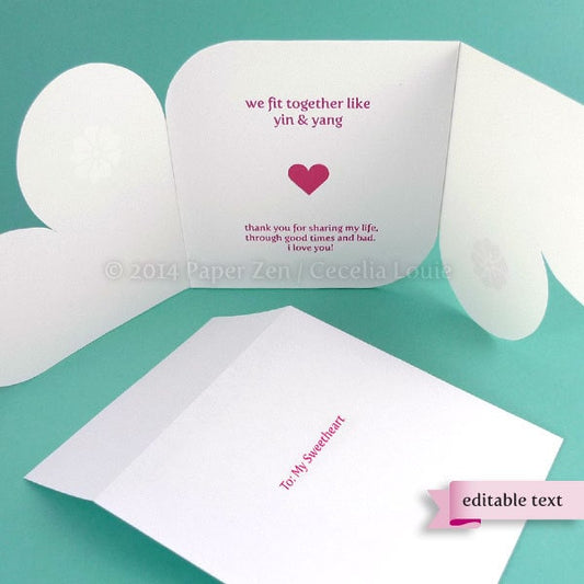 Yin Yang Valentine / Wedding Card - Printable PDF