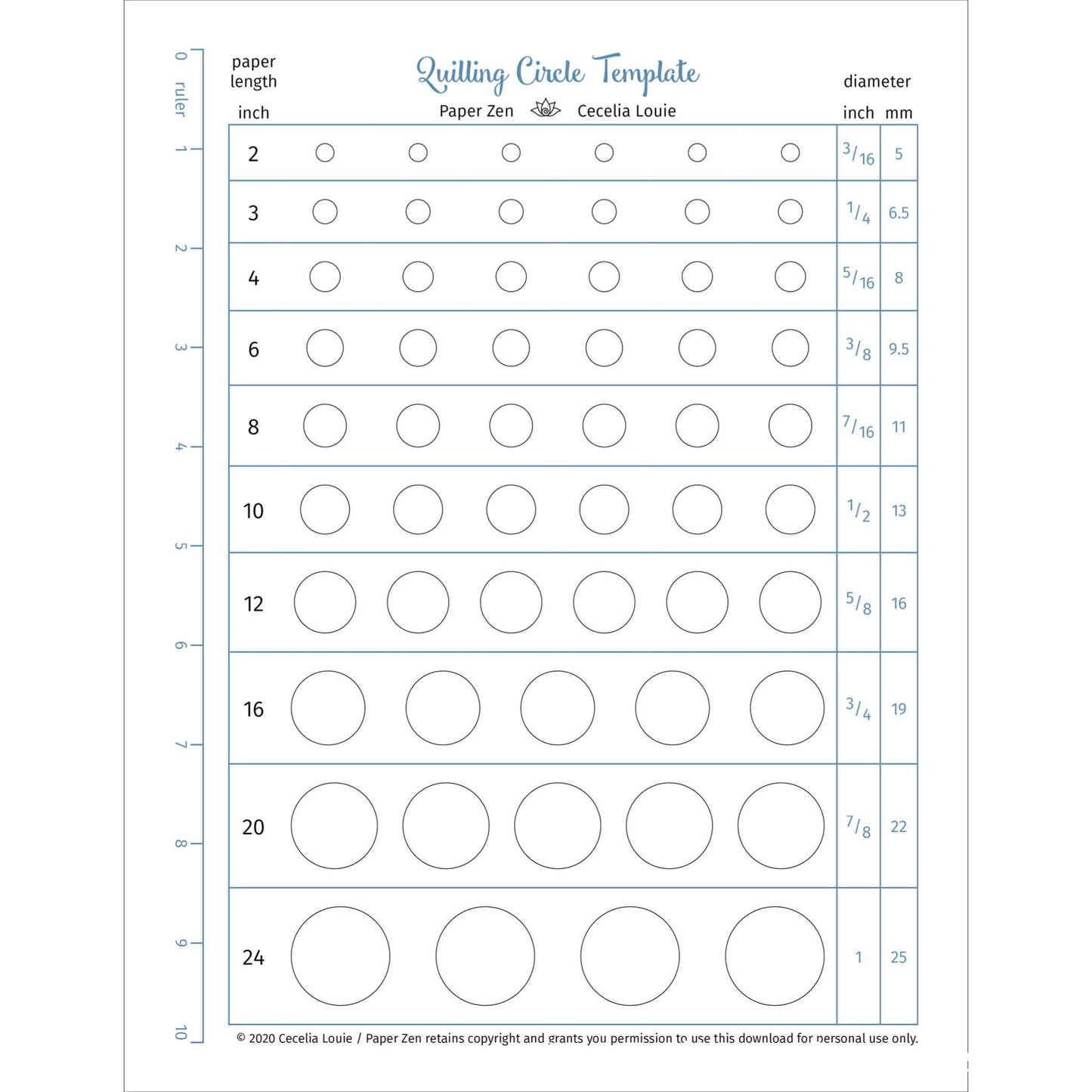 Quilling Circle Template - PDF